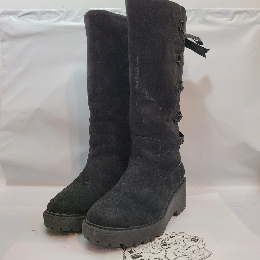 DV Dolce Vita Franka Boots Kids Girls Youth 4 Black Suede Cold Lace Up Platform